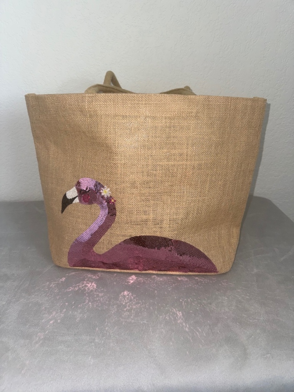 Flamingo Jute Tote Bag